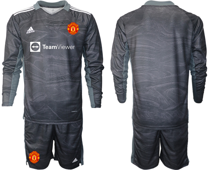 Men 2021-2022 Club Manchester United black goalkeeper Long Sleeve blank Soccer Jersey